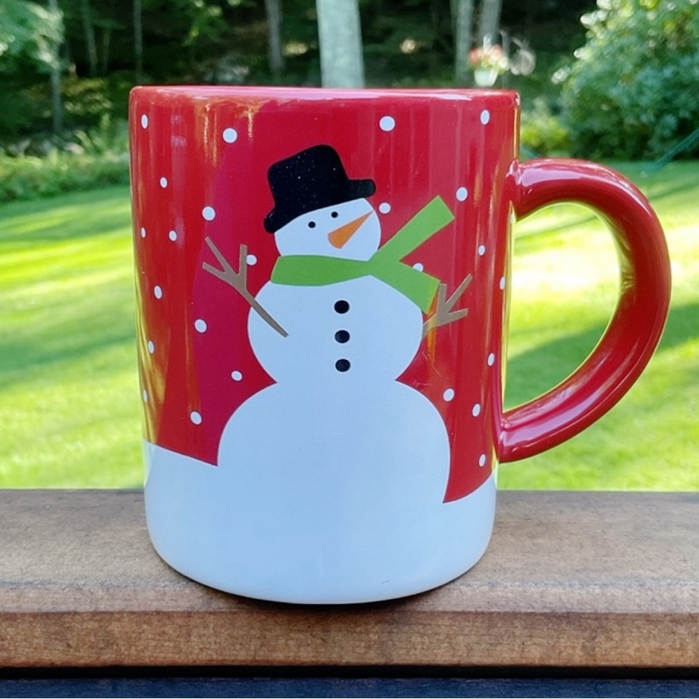 Crate & Barrel Winter Snowman Mug | Holiday Coffee Cocoa Cup Red White